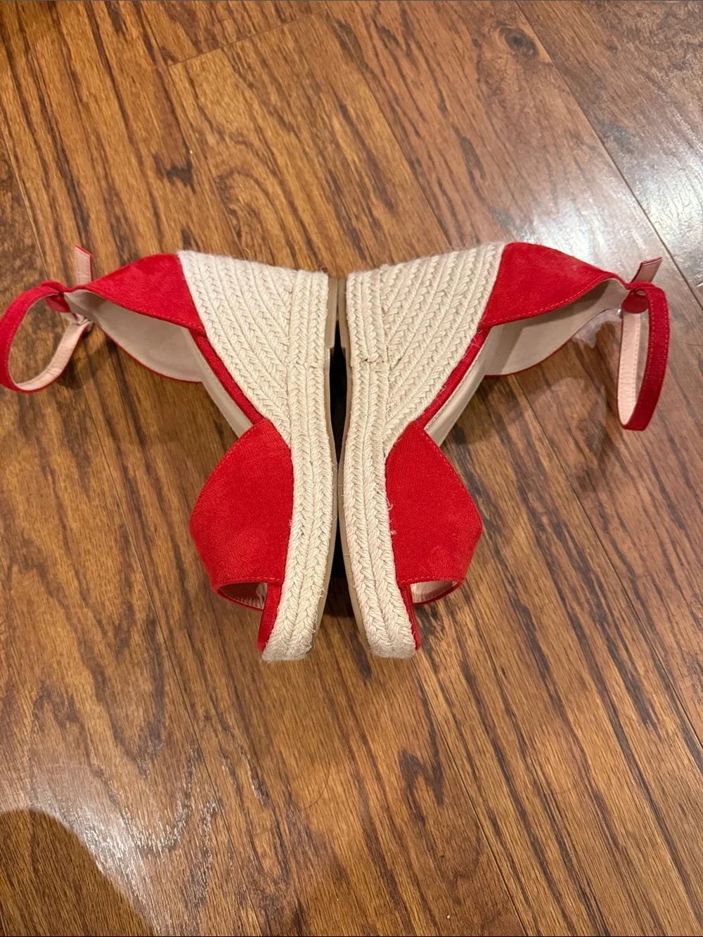 Amazon Red Suede Ankle-Strap Wedge Sandals